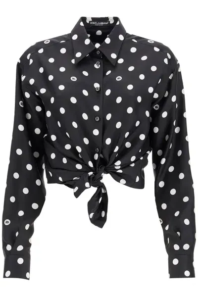 Dolce & Gabbana Silk Polka Dot Print Blouse In Multicolor