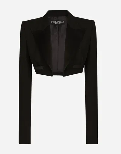 Dolce & Gabbana Single-breasted Wool Gabardine Spencer Tuxedo Jacket In Multi