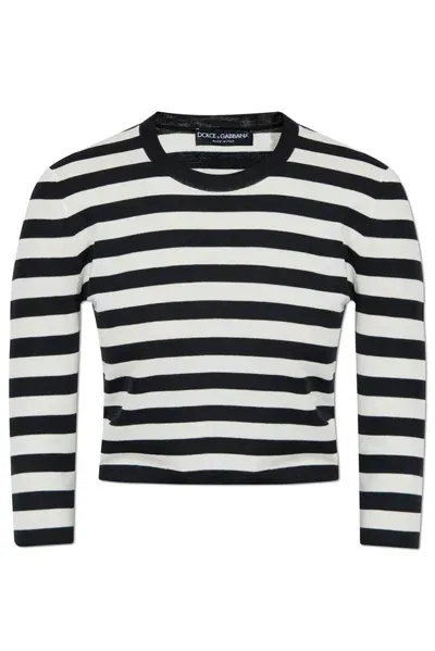 Dolce & Gabbana Stripe Detailed Cropped Sweater In Multi