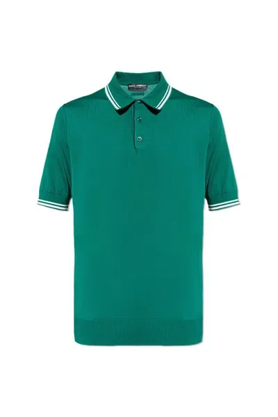 Dolce & Gabbana Stripe Detailed Knitted Polo Shirt In Green