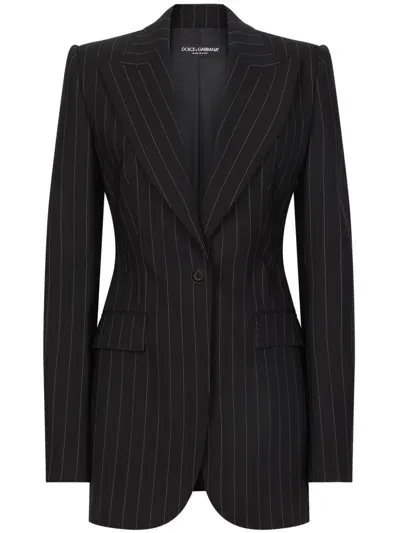 Dolce & Gabbana Striped Long Sleeve Blazer In Black