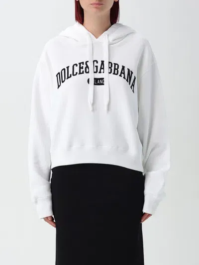 Dolce & Gabbana Logo Hoodie Drawstring Hood In White