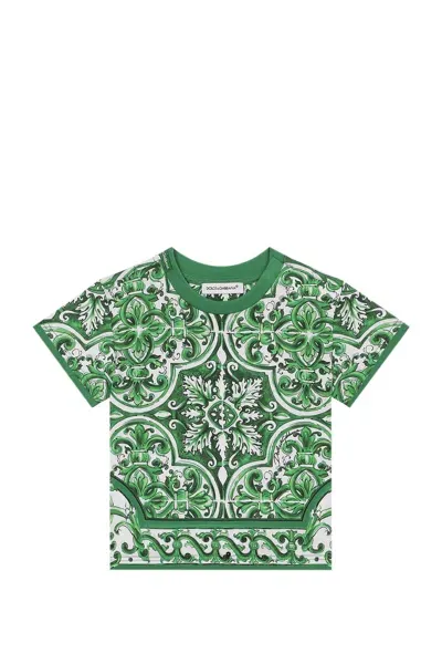 Dolce & Gabbana Babies' Majolica-print Cotton T-shirt In Green