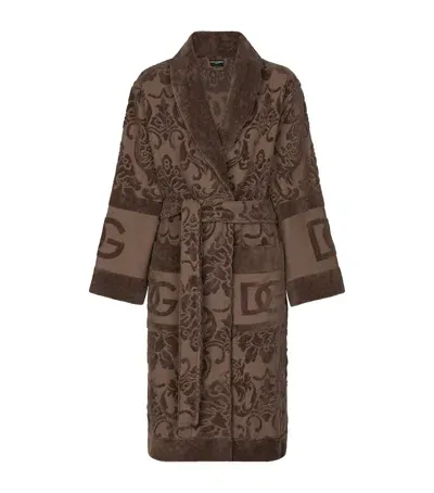 Dolce & Gabbana Terry Cotton Dg Robe In Brown