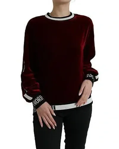 Pre-owned Dolce & Gabbana Women's Amore Velvet Sweatshirt Burgundy In Rot