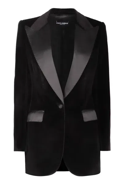 Dolce & Gabbana Single-breasted Velvet Jacket In Black