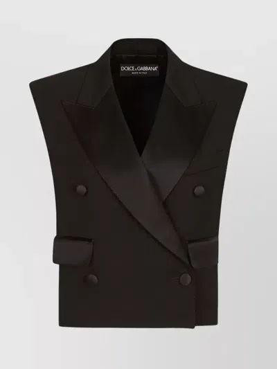 Dolce & Gabbana Wool Blend Sleeveless Blazer With Satin Lapels In Black