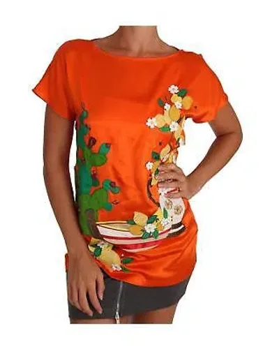 Pre-owned Dolce & Gabbana Wunderschones T-shirt Aus Seide Mit Kristallstickerei - Tops In Orange