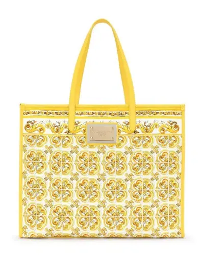 Dolce & Gabbana Majolica-print Canvas Tote Bag In Yellow