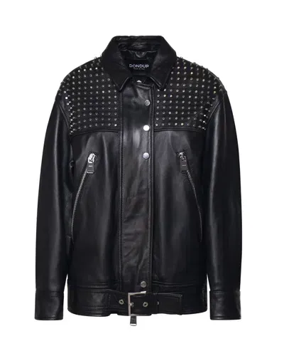 Dondup Leather Biker With Studs In Black