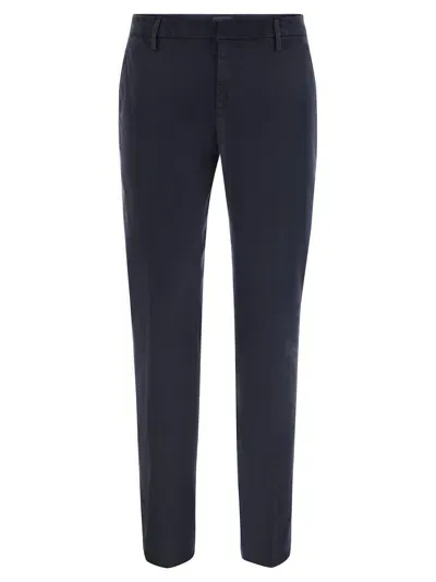 Dondup Pleated Cotton Trousers With Hidden Closure In Blue