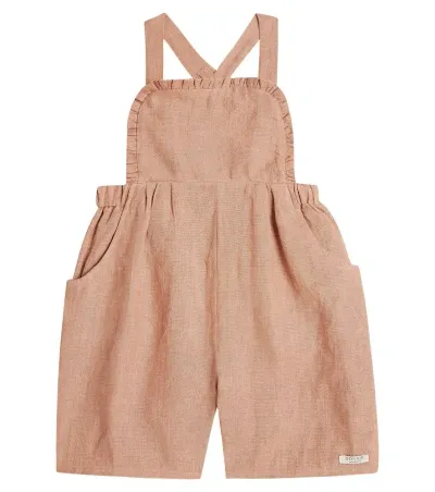 Donsje Kids' Girls Pink Linen Dungaree Shorts