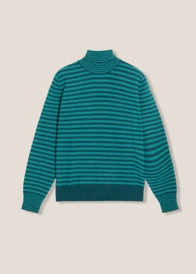 Doppiaa Aaitor Green Wool Striped Turtleneck