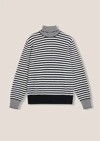 Doppiaa Aaitor White And Blue Wool Striped Turtleneck