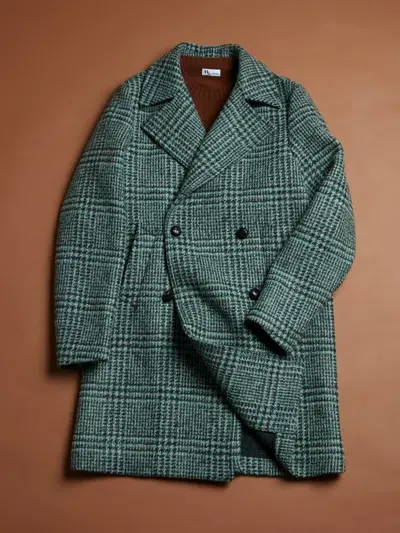 Doppiaa Aalbany Double Breasted Checked Coat In Green