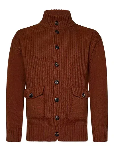 Doppiaa Aalmiro Brown Ribbed Wool Blend Bomber Jacket