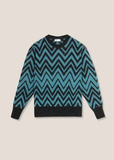 Doppiaa Aambrosia Shetland Wool Zig-zag Sweater In Green