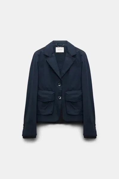 Dorothee Schumacher Cropped Cotton Blazer With Painted Edges In Blue