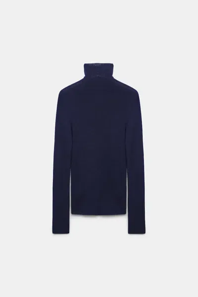 Dorothee Schumacher Fine Rib Merino Wool Turtleneck Pullover In Blue