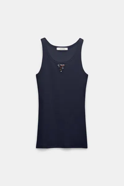 Dorothee Schumacher Mesh Jersey Tank Top With Allover Lucky Floral Print In Blue