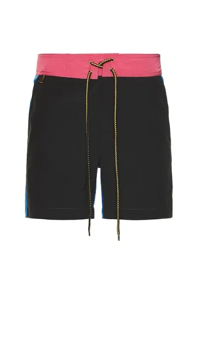 Double Rainbouu Side Pocket Surf School Short In Black  Red  & Blue Multi Panel