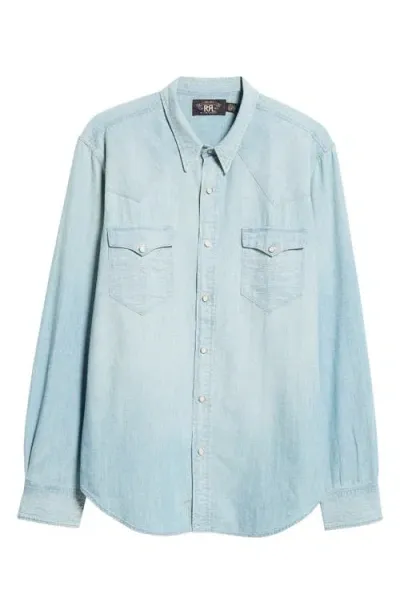 Double Rl Buffalo Slim Fit Pearl Snap Denim Western Shirt In Davey Wash