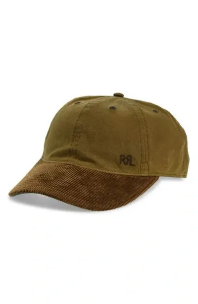 Double Rl Corduroy Brim Adjustable Cotton Oil Cloth Baseball Cap In Explorer Olive