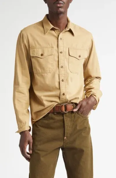 Double Rl Cotton Twill Button-up Work Shirt In Faded Tan