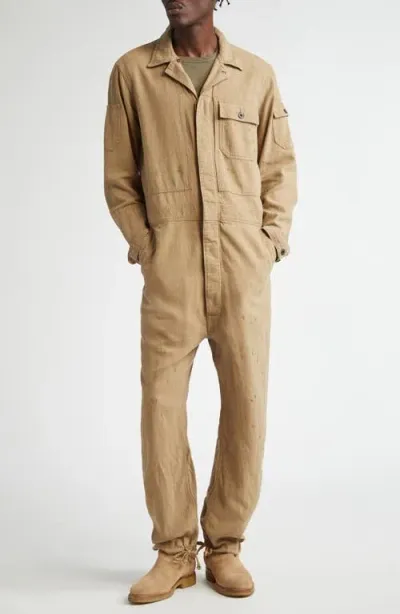 Double Rl Williams Linen & Cotton Coveralls In Khaki