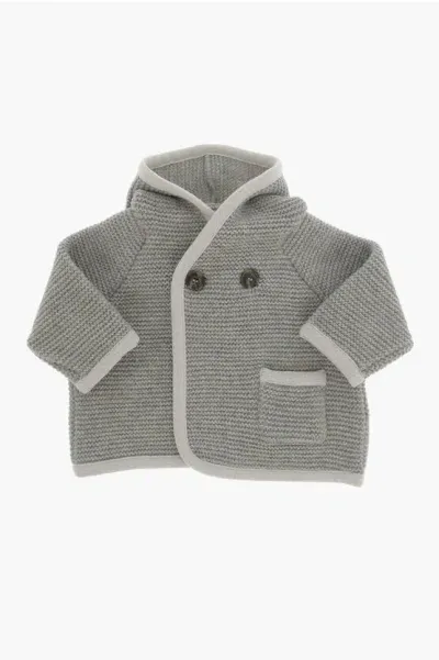 Douuod Babies' Solid Color Knitted Coat With Hood In Gray