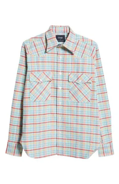 Drake's Brushed Tablecloth Check Western Shirt In Blue