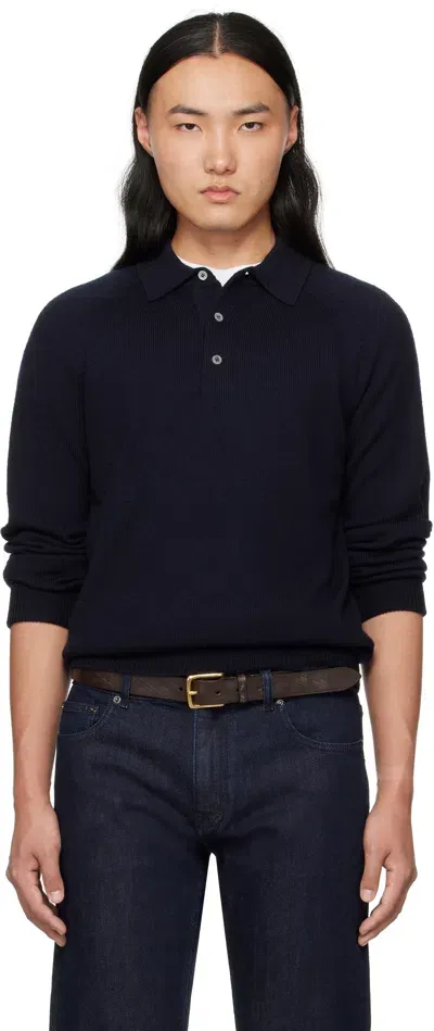 Drake's Merino Wool Polo Shirt In Blue