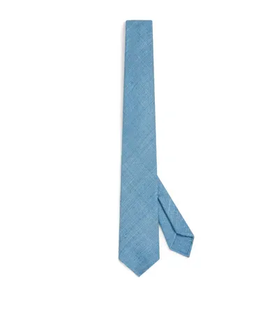 Drake's Tussah Silk Tie In Blue