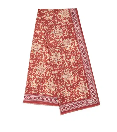 Drake's Wool-silk Elephant Print Scarf In Burgundy