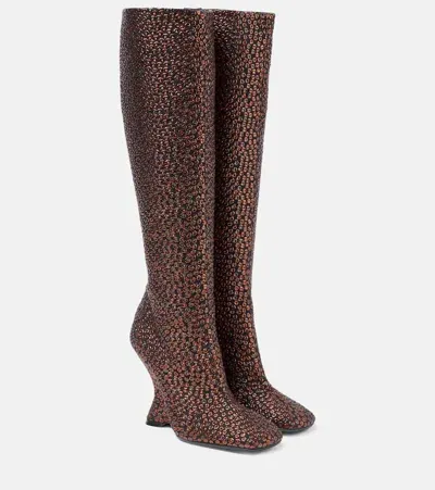 Dries Van Noten 105 Glitter Wedge Knee-high Boots In Brown