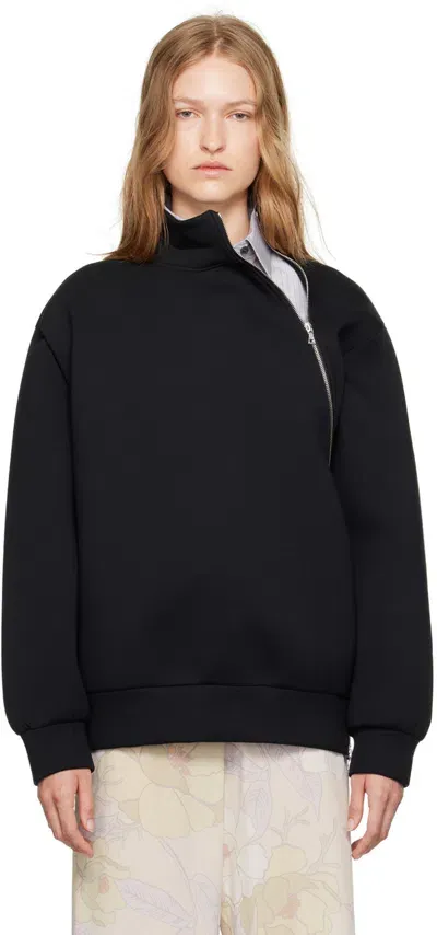 Dries Van Noten Black Asymmetric Zip Sweatshirt In 900 Black