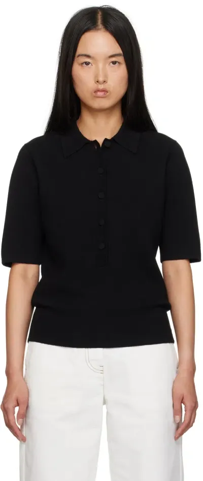 Dries Van Noten Black Merino Wool Polo In 900 Black