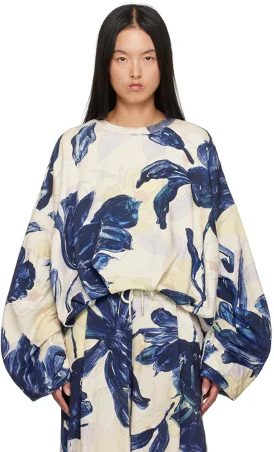 Dries Van Noten Blue & Yellow Draped Sweatshirt In 504 Blue