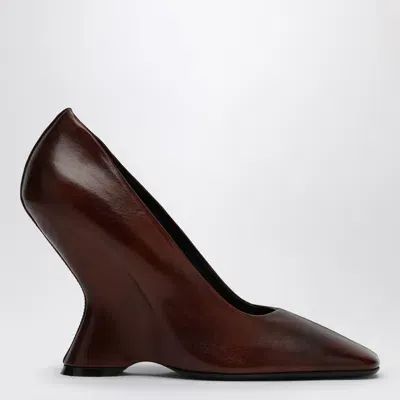 Dries Van Noten Bordeaux Leather Wedge Pumps In Brown