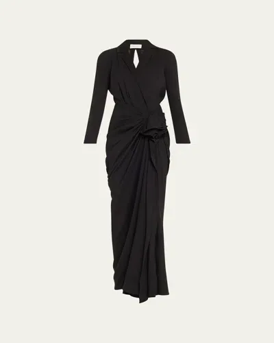 Dries Van Noten Donati Long Backless Twisted Wool Dress In Black