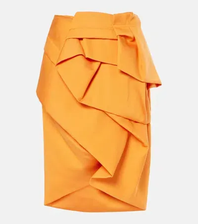 Dries Van Noten Draped Satin Midi Skirt In Orange