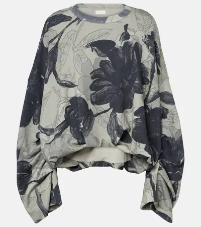 Dries Van Noten Floral Cotton Jersey Sweatshirt In Anthracite