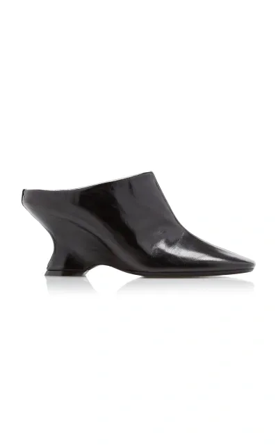 Dries Van Noten Glove Wedge Leather Mules In Black