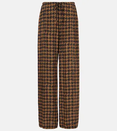 Dries Van Noten Houndstooth Satin Straight Pants In Orange