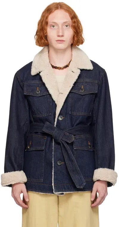 Dries Van Noten Indigo Sherpa-lined Denim Jacket In Black