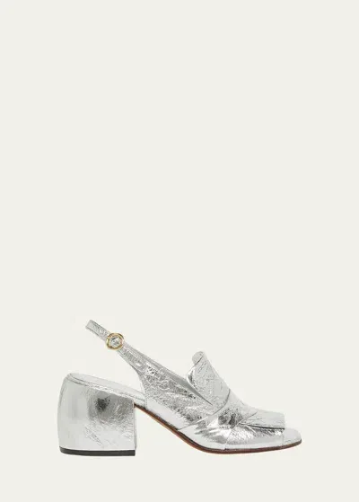 Dries Van Noten Metallic Crinkle Slingback Sandals In Silver