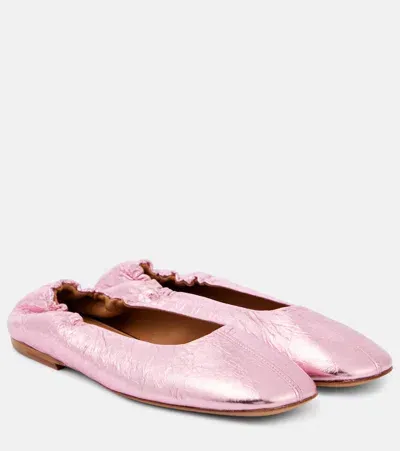 Dries Van Noten Metallic Leather Ballet Flats In Pink