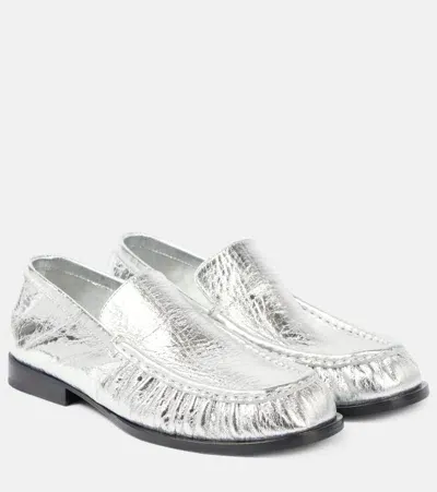 Dries Van Noten Metallic Leather Loafers In Silver