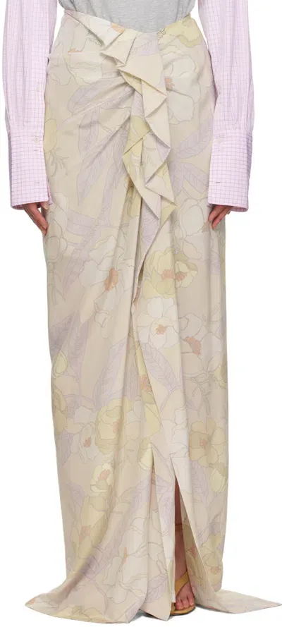 Dries Van Noten Multicolor Silk Maxi Skirt In 100 Cream