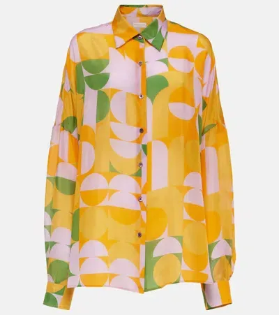 Dries Van Noten Printed Silk Shirt In Orange